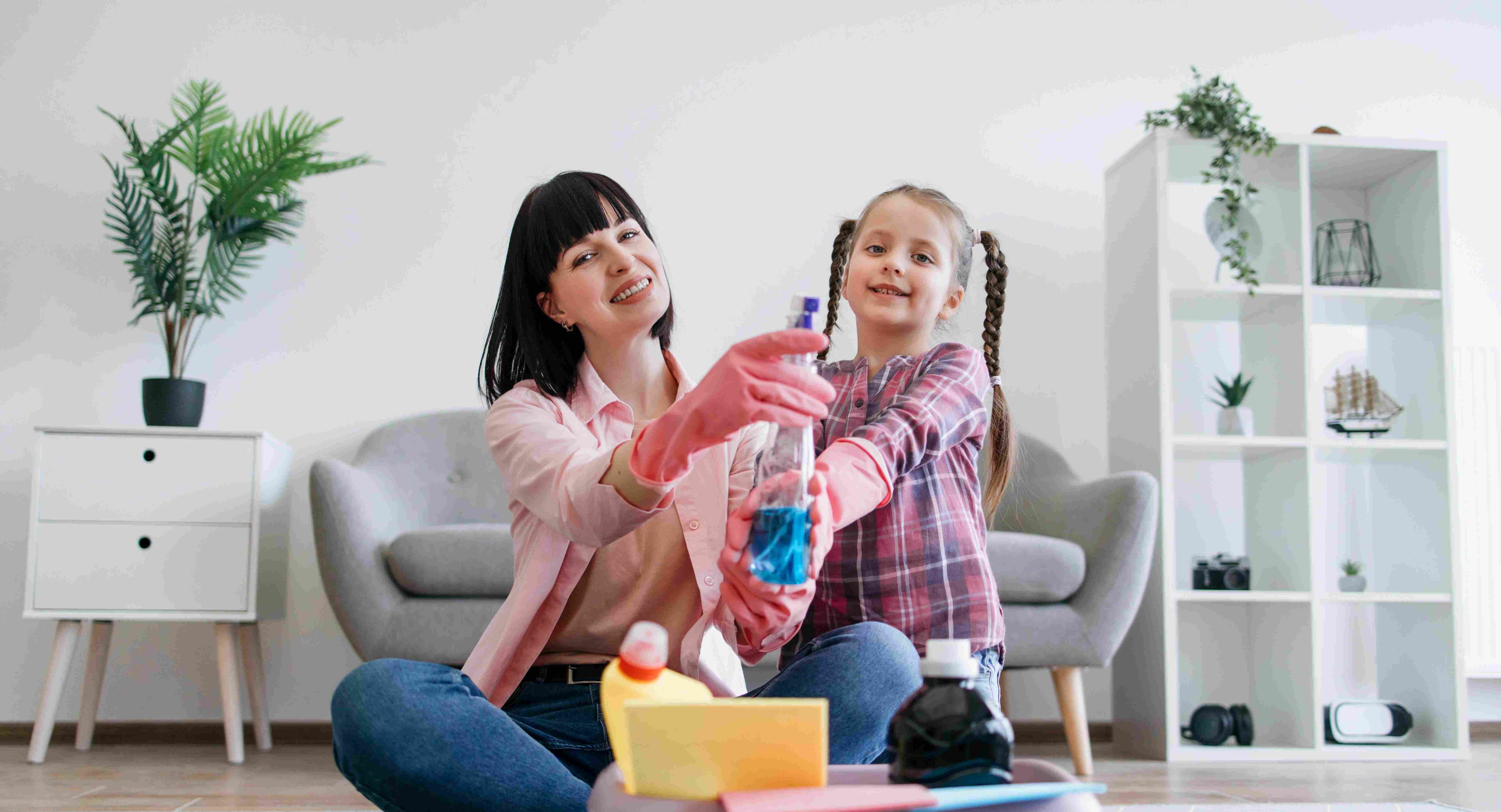 family cleaning together